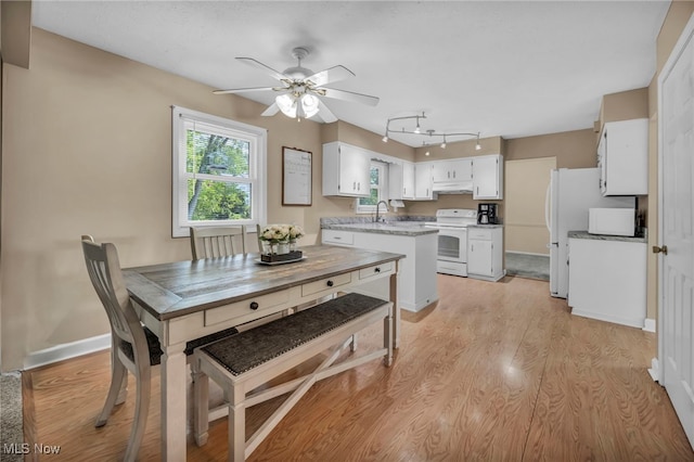 3895 Mars Dr, Brunswick, OH 44212 - dining space with light wood-style floors, ceiling fan, and baseboards
