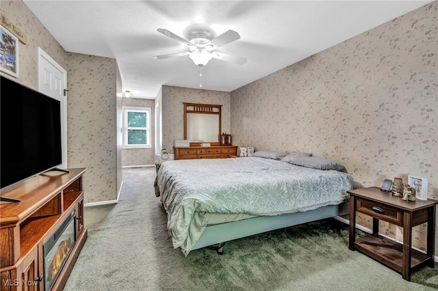 3895 Mars Dr, Brunswick, OH 44212 - bedroom with carpet flooring, wallpapered walls, baseboards, and ceiling fan