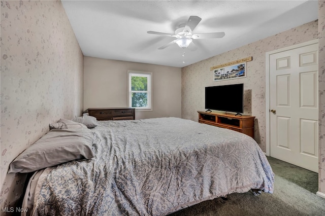 3895 Mars Dr, Brunswick, OH 44212 - bedroom with wallpapered walls, carpet, and ceiling fan