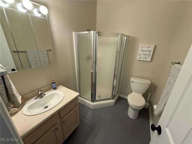 5645 Clingan Rd Unit 2D, Struthers, OH 44471 - full bathroom with a stall shower, vanity, toilet, and tile patterned flooring