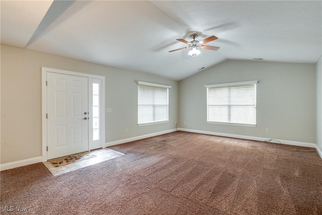 165 Woodbury Glen St, Hartville, OH 44632 - carpeted entryway featuring a ceiling fan, lofted ceiling, and baseboards