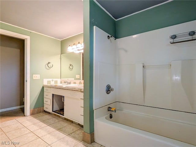 3189 Union Ave SE, Minerva, OH 44657 - full bathroom with vanity, shower / bathtub combination, tile patterned floors, and baseboards