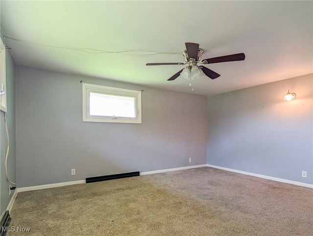 3189 Union Ave SE, Minerva, OH 44657 - unfurnished room featuring a baseboard heating unit, carpet, ceiling fan, and baseboards