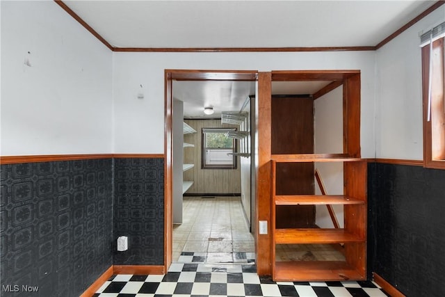365 Stephens Rd, Akron, OH 44312 - bathroom featuring tile patterned floors, wainscoting, and ornamental molding