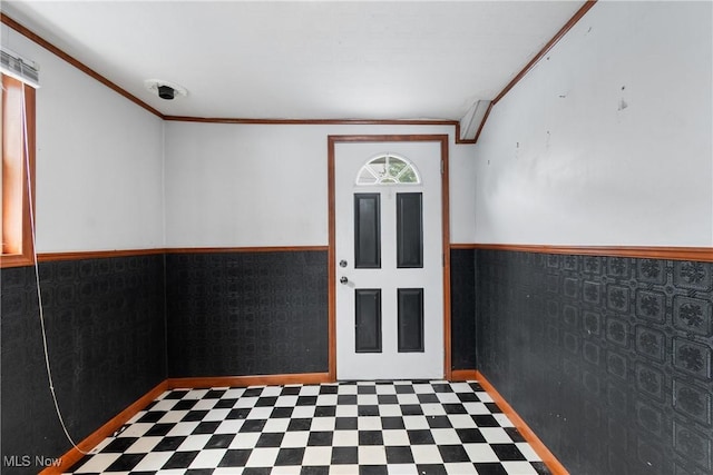 365 Stephens Rd, Akron, OH 44312 - foyer entrance with tile patterned floors, wainscoting, and ornamental molding