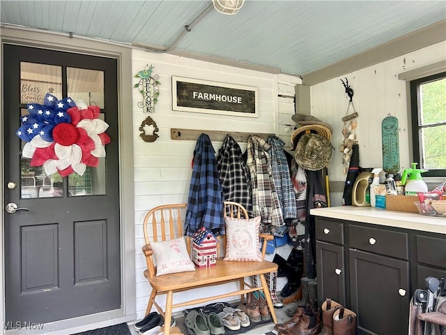 586 Columbia Rd, Valley City, OH 44280 - mudroom featuring wood ceiling