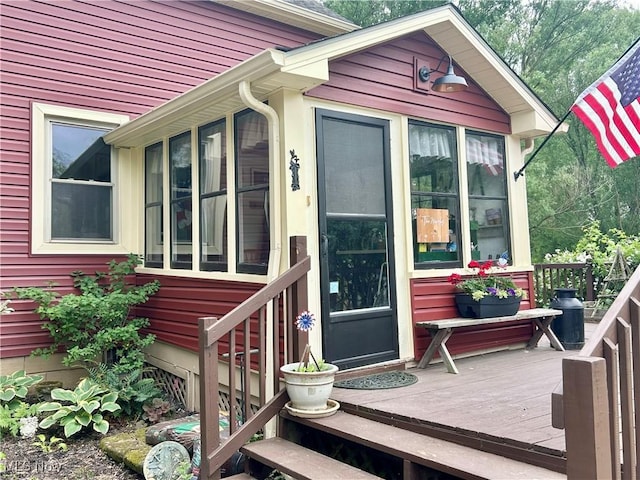 586 Columbia Rd, Valley City, OH 44280 - view of exterior entry featuring a wooden deck