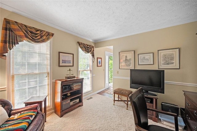 11291 Highland View Dr, Chardon, OH 44024 - office space featuring ornamental molding and a textured ceiling