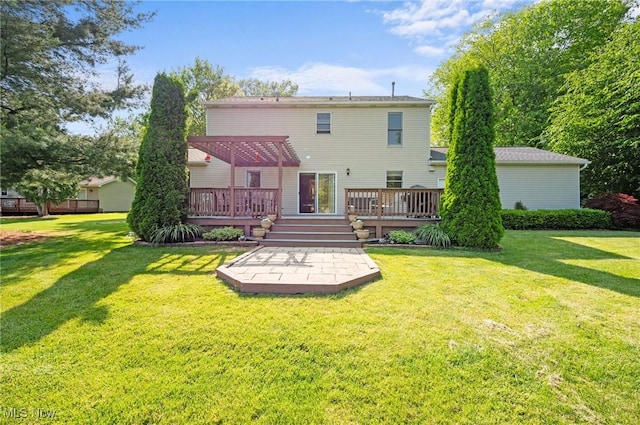 11291 Highland View Dr, Chardon, OH 44024 - back of property with a deck, a lawn, and a patio area
