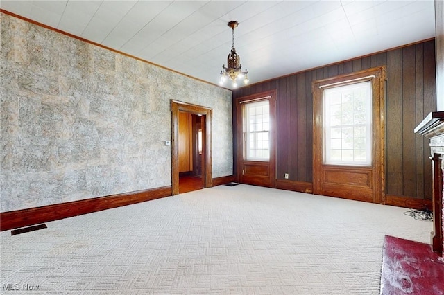 9031 State Route 213, Toronto, OH 43964 - carpeted empty room featuring ornamental molding, baseboards, and a chandelier
