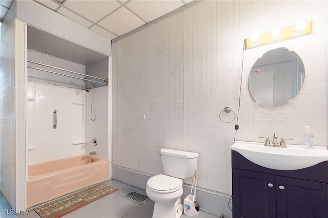 9031 State Route 213, Toronto, OH 43964 - bathroom with vanity, toilet, shower / bathtub combination, and tile walls