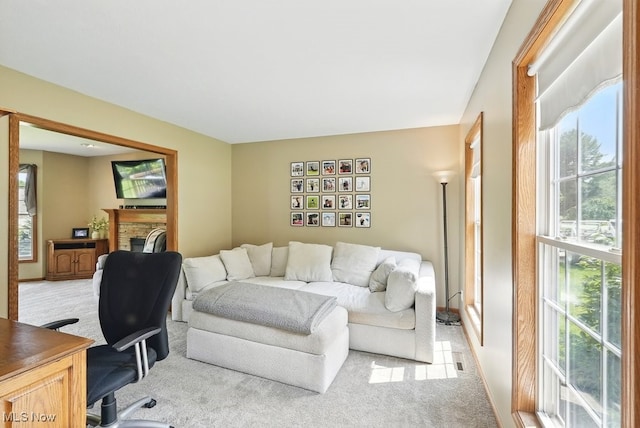 3385 Marsh Rd, Stow, OH 44224 - home office with carpet and a stone fireplace