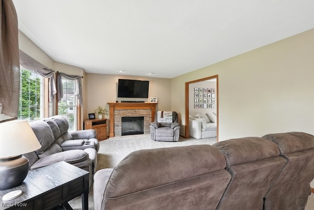 3385 Marsh Rd, Stow, OH 44224 - living room with light carpet and a fireplace