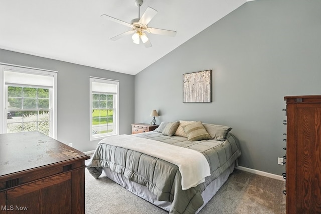 3385 Marsh Rd, Stow, OH 44224 - carpeted bedroom with vaulted ceiling, baseboards, and a ceiling fan