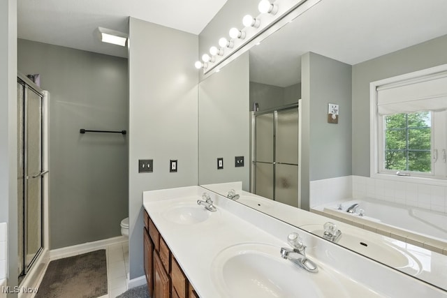 3385 Marsh Rd, Stow, OH 44224 - full bath featuring a shower stall, double vanity, tile patterned flooring, a garden tub, and toilet