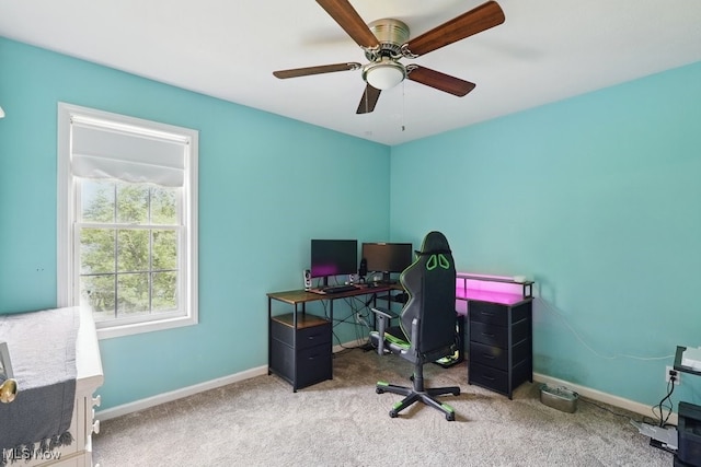 3385 Marsh Rd, Stow, OH 44224 - home office with carpet flooring, ceiling fan, and baseboards