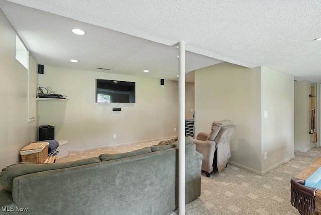 3385 Marsh Rd, Stow, OH 44224 - living area with light carpet, baseboards, a textured ceiling, and recessed lighting