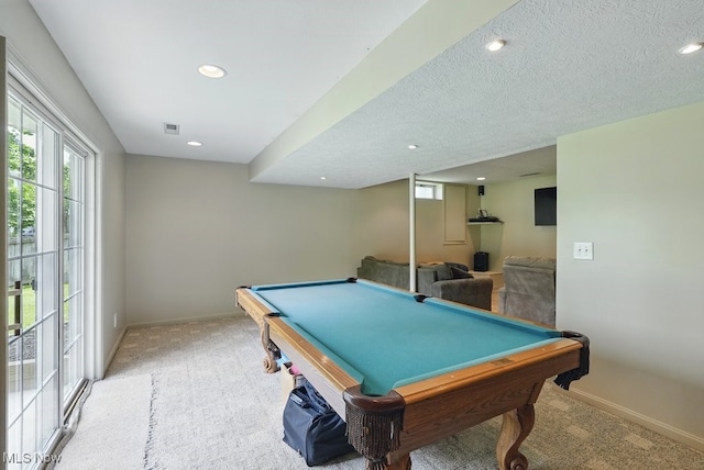 3385 Marsh Rd, Stow, OH 44224 - playroom with light colored carpet, baseboards, billiards, and recessed lighting