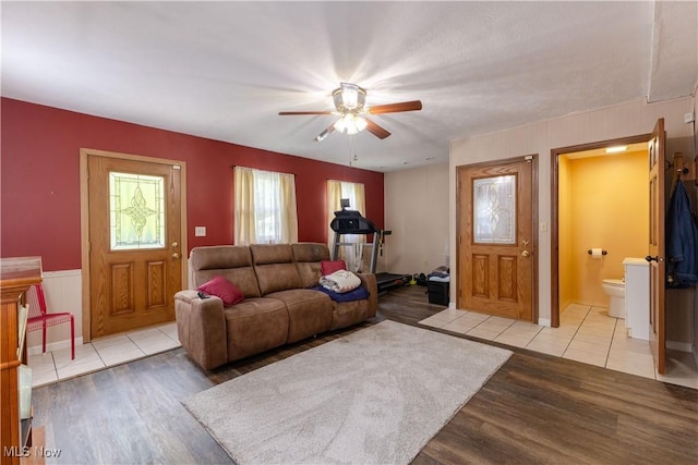 1110 Warren Rd, Newton Falls, OH 44444 - living area featuring wood finished floors and a ceiling fan