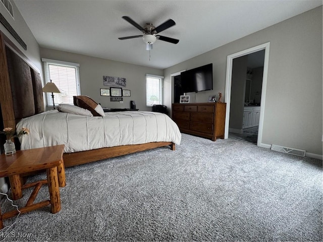 1470 Butterfield Cir, Niles, OH 44446 - bedroom featuring multiple windows, carpet, baseboards, and a ceiling fan