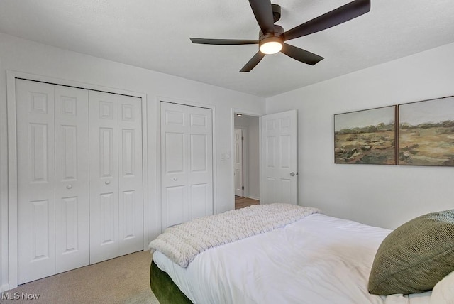 14148 Rochelle Dr, Maple Heights, OH 44137 - carpeted bedroom with ceiling fan and two closets