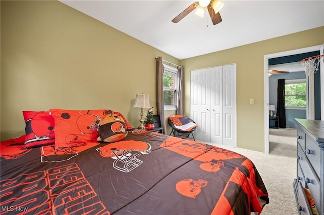 8222 Starburst Rd, Mentor, OH 44060 - carpeted bedroom with multiple windows, a closet, and a ceiling fan