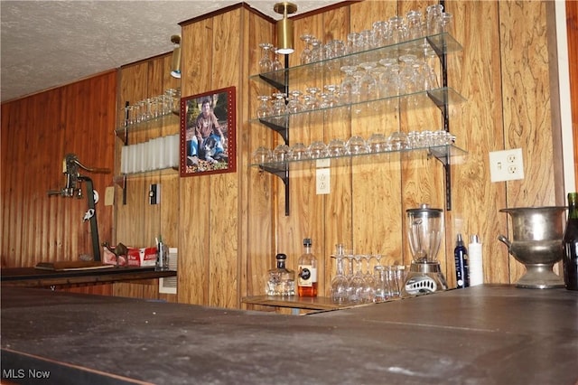 6019 New London Rd, Ashtabula, OH 44004 - indoor dry bar with wooden walls and a textured ceiling