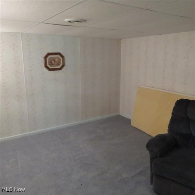 576 12th St NW, Carrollton, OH 44615 - living area with a drop ceiling, carpet floors, and wallpapered walls