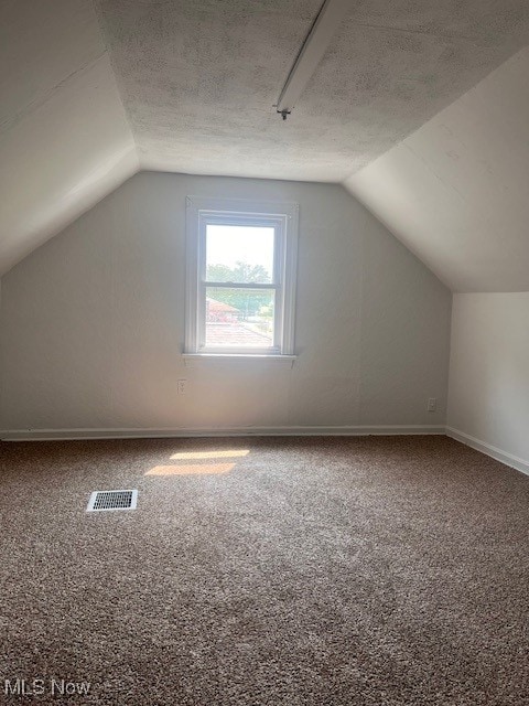 296 Sanderson Ave, Campbell, OH 44405 - additional living space with vaulted ceiling, carpet floors, a textured ceiling, and baseboards