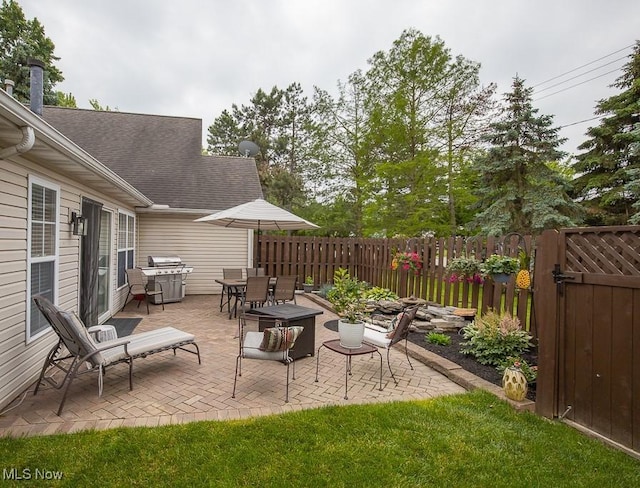 2401 Bunker Ln Unit B, Willoughby, OH 44094 - fenced backyard with a patio area, outdoor dining space, area for grilling, and a gate