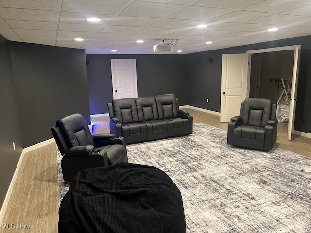 8320 Westfield Rd, Seville, OH 44273 - cinema with baseboards, wood finished floors, a paneled ceiling, and recessed lighting