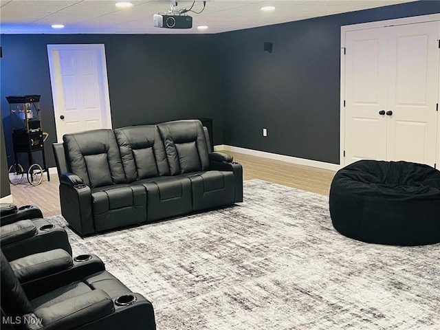 8320 Westfield Rd, Seville, OH 44273 - cinema with baseboards, wood finished floors, and recessed lighting