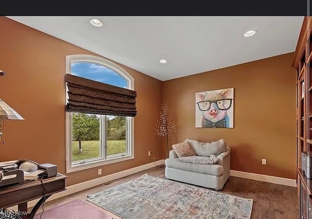 8320 Westfield Rd, Seville, OH 44273 - living area with plenty of natural light, baseboards, wood finished floors, recessed lighting, and a desk
