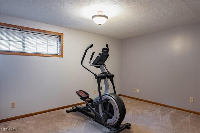 488 Maple Dr, Williamstown, WV 26187 - exercise room featuring light carpet, a textured ceiling, and baseboards