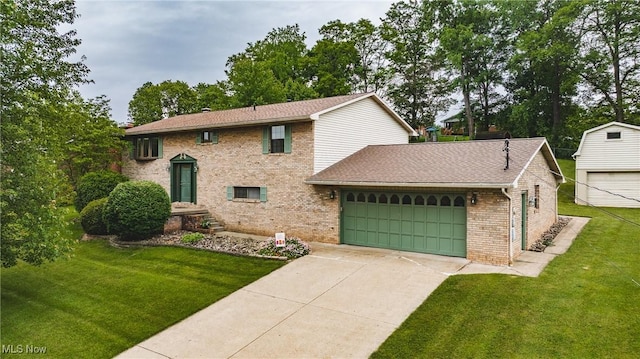 488 Maple Dr, Williamstown, WV 26187 - raised ranch featuring brick siding, an attached garage, a front lawn, driveway, and a shingled roof
