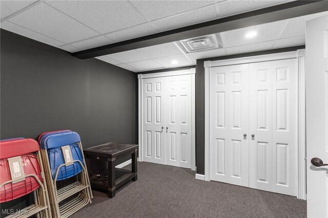 6170 Deer Spring Run, Canfield, OH 44406 - playroom featuring dark carpet, a drop ceiling, and recessed lighting