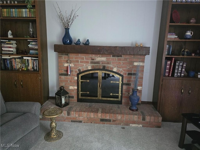 462 Farr Ave, Wadsworth, OH 44281 - carpeted living area with a brick fireplace