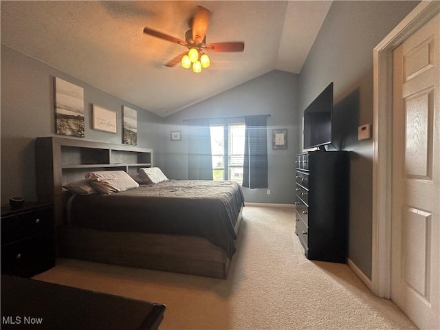 2280 Becket Cir, Stow, OH 44224 - bedroom with vaulted ceiling, light colored carpet, a ceiling fan, and baseboards