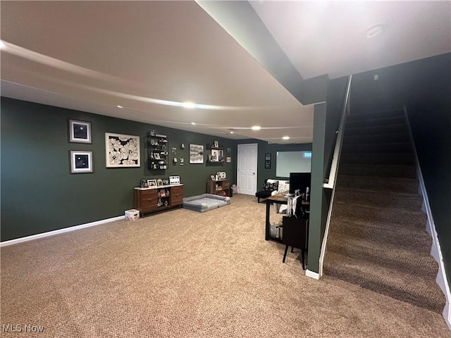2280 Becket Cir, Stow, OH 44224 - carpeted living room featuring stairway, recessed lighting, and baseboards