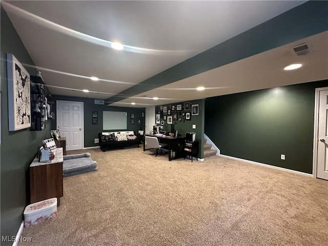 2280 Becket Cir, Stow, OH 44224 - carpeted living room featuring recessed lighting, baseboards, and stairs