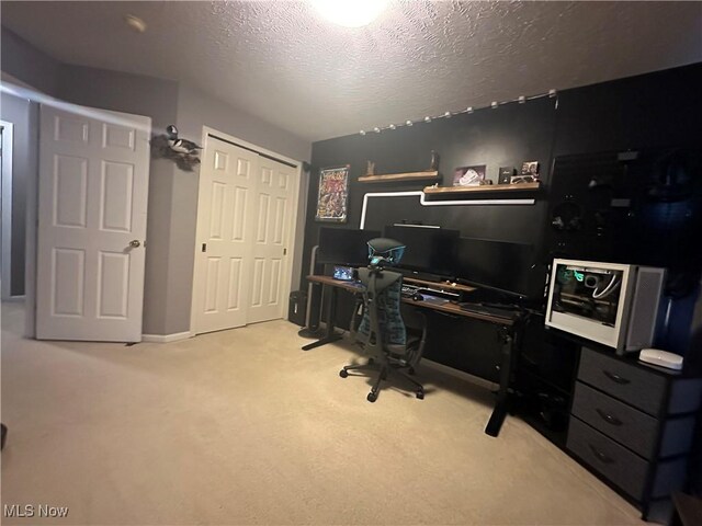2280 Becket Cir, Stow, OH 44224 - home office with a textured ceiling, light carpet, and baseboards