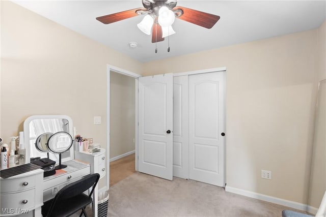 60922 Webb Heights Rd, Shadyside, OH 43947 - home office with a ceiling fan, light colored carpet, and baseboards