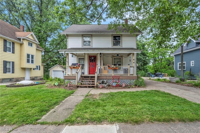 158 Humbolt Ave, Wadsworth, OH 44281 - traditional style home with covered porch, a front lawn, a detached garage, an outdoor structure, and driveway