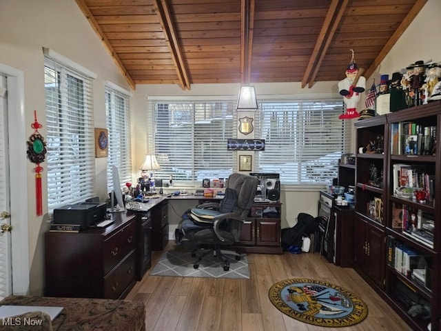 110 Olson Spur, Munroe Falls, OH 44262 - office area with wooden ceiling and light wood-style flooring