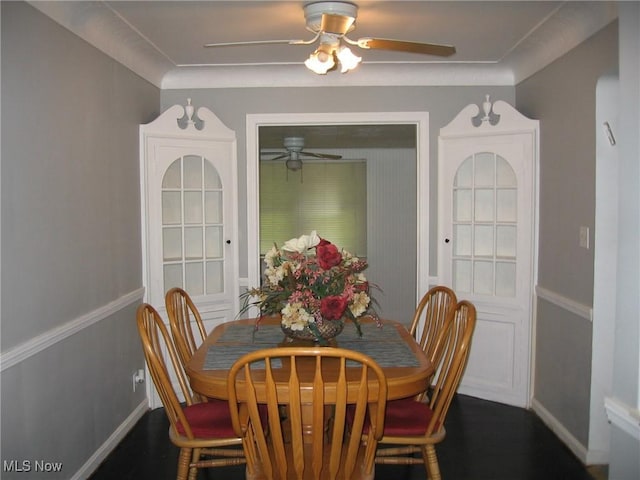4106 Colony Rd, South Euclid, OH 44121 - dining room featuring a ceiling fan and baseboards