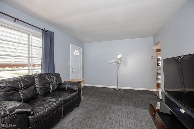 7428 Ira Ave, Brooklyn, OH 44144 - carpeted living room featuring arched walkways and baseboards