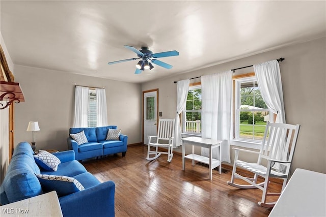 157 W 45th St, Shadyside, OH 43947 - living room featuring wood-type flooring and a ceiling fan