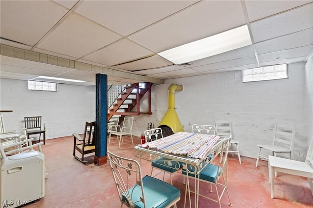 157 W 45th St, Shadyside, OH 43947 - below grade area with a drop ceiling and stairway