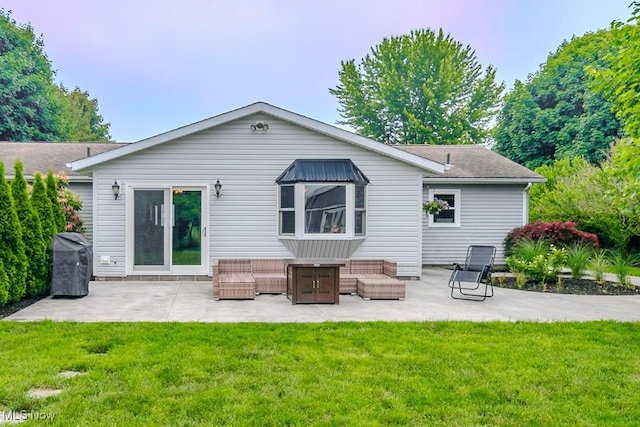 5081 Middle Ridge Rd, Perry, OH 44081 - rear view of house featuring a patio area, a lawn, outdoor lounge area, and roof with shingles