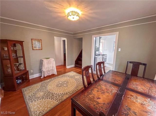 31 Marlindale Ave, Boardman, OH 44512 - dining space with wood finished floors, stairs, ornamental molding, and baseboards